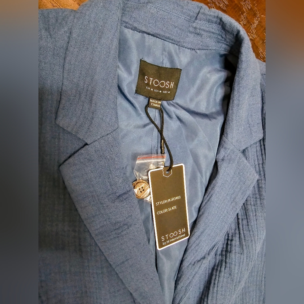 NWT Stoosh Womens Long Sleeve Slate Blue Blazer Jacket Medium - Picture 6 of 9